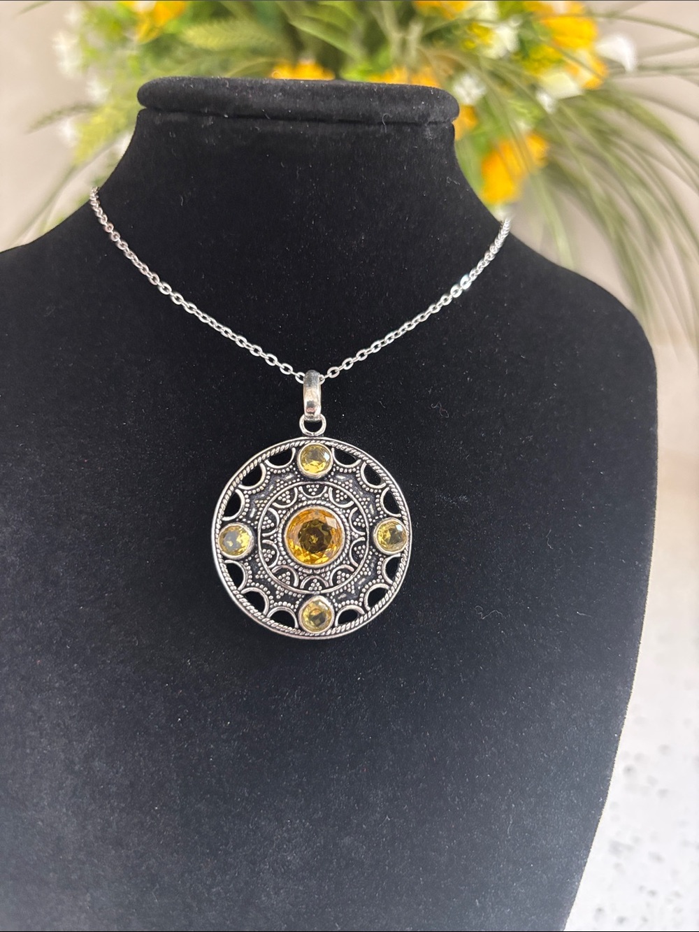 Sterling Silver Citrine Gemstone Pendant Necklace